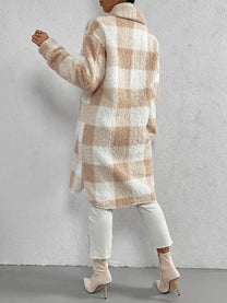 Wool Blend Plaid Jacket With Plush Collar