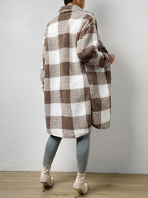 Wool Blend Plaid Jacket With Plush Collar