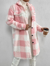Wool Blend Plaid Jacket With Plush Collar