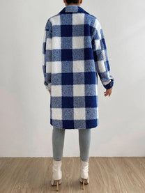 Wool Blend Plaid Jacket With Plush Collar