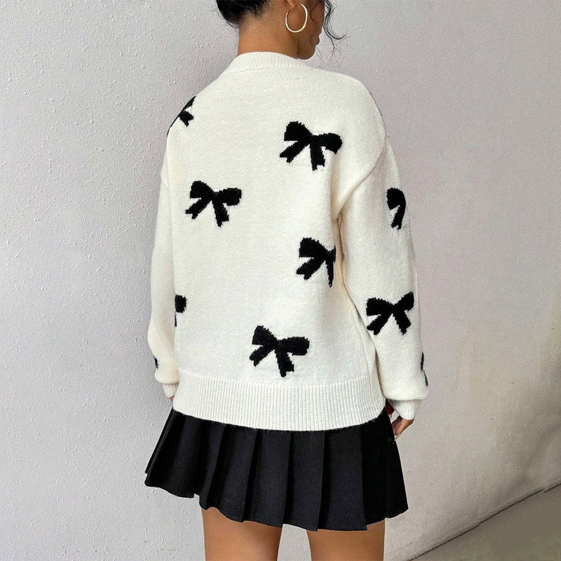 Wool Blend Relaxed Fit Women&#39;s Pullover Sweater with Bow Details Herwick