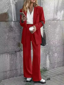 Wool Blend Single-Breasted Blazer Set for Women