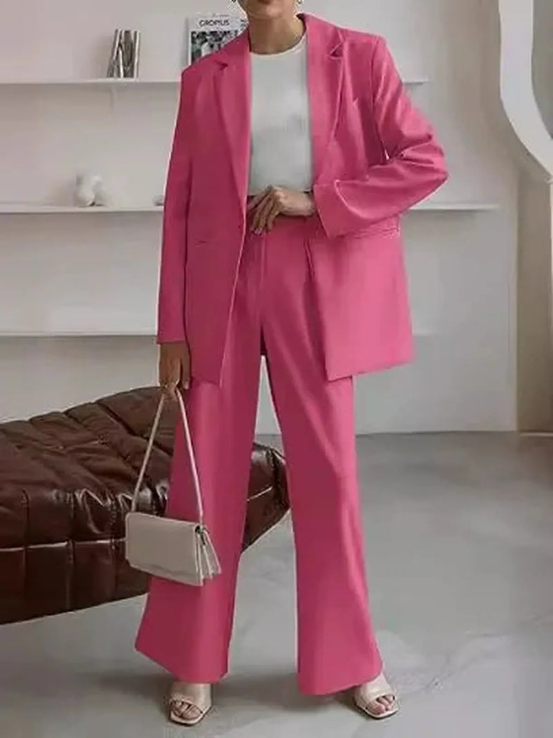 Wool Blend Single-Breasted Blazer Set for Women