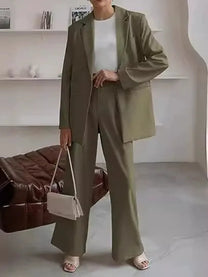 Wool Blend Single-Breasted Blazer Set for Women