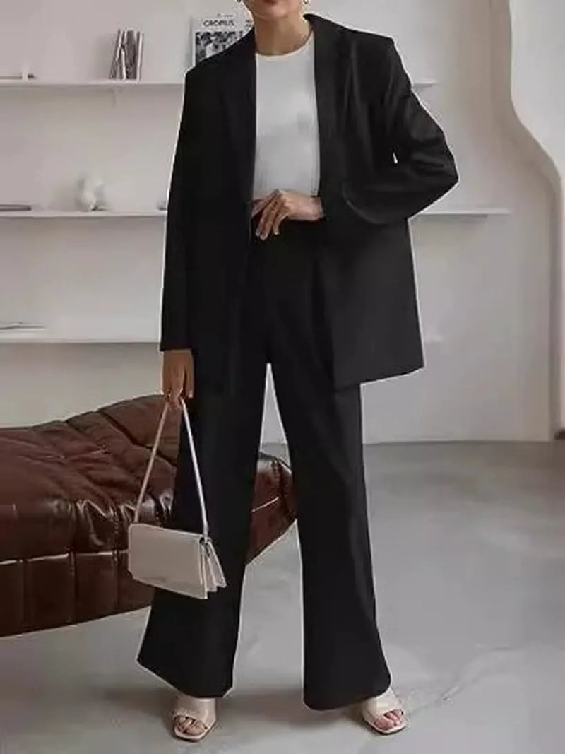 Wool Blend Single-Breasted Blazer Set for Women
