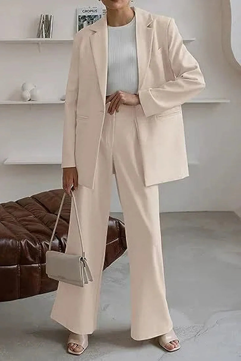 Wool Blend Single-Breasted Blazer Set for Women