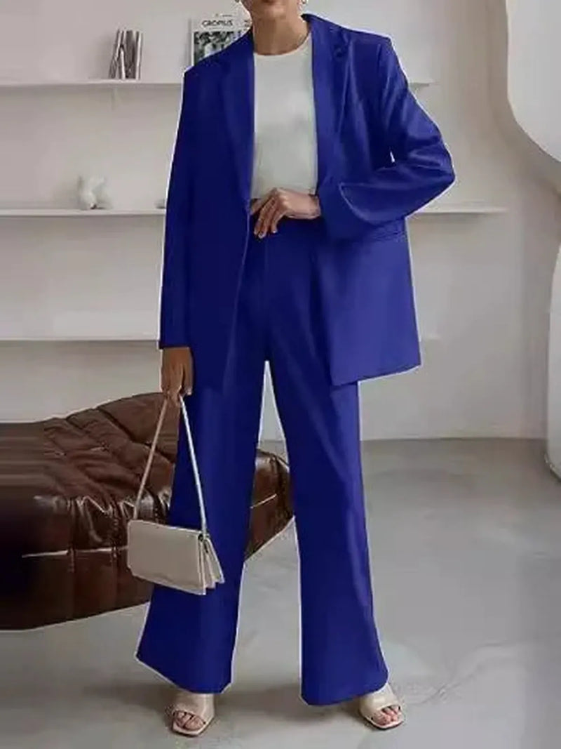 Wool Blend Single-Breasted Blazer Set for Women