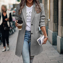 Wool Blend Tailored Knee-Length Coat for Women
