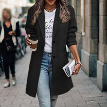 Wool Blend Tailored Knee-Length Coat for Women