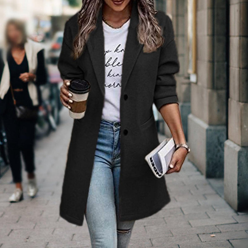 Wool Blend Tailored Knee-Length Coat for Women