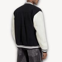 Wool Blend Varsity Jacket With Faux Leather Sleeves