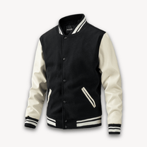 Wool Blend Varsity Jacket With Faux Leather Sleeves