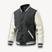 Wool Blend Varsity Jacket With Faux Leather Sleeves