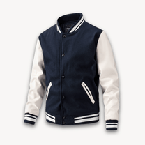Wool Blend Varsity Jacket With Faux Leather Sleeves