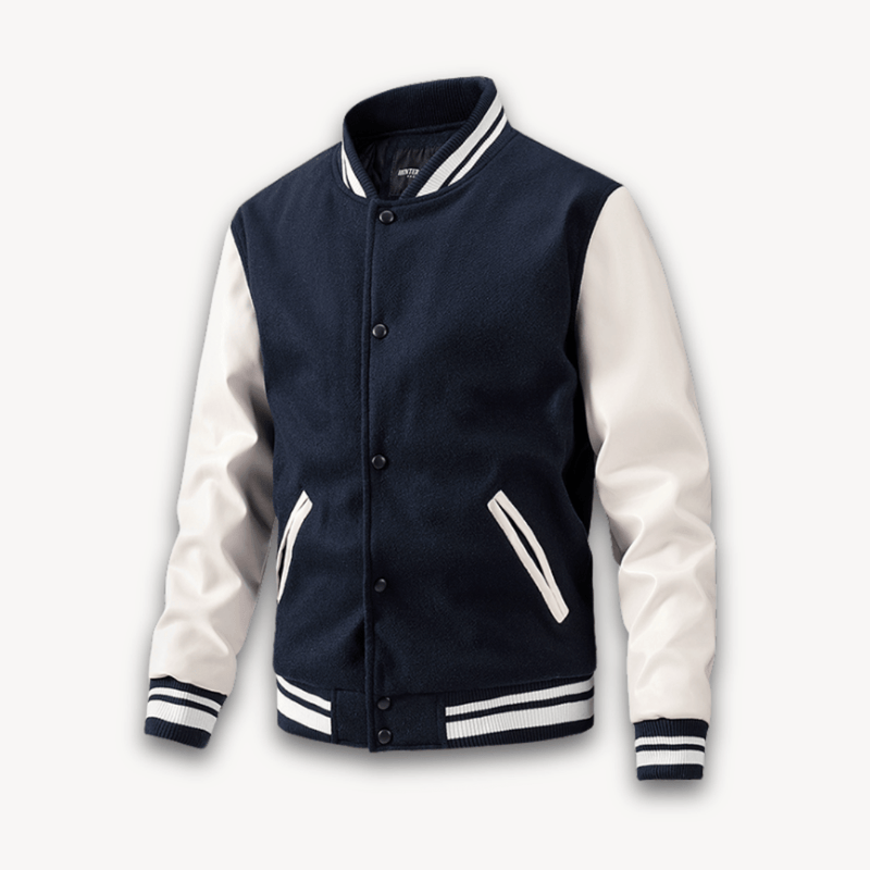 Wool Blend Varsity Jacket With Faux Leather Sleeves