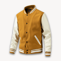 Wool Blend Varsity Jacket With Faux Leather Sleeves
