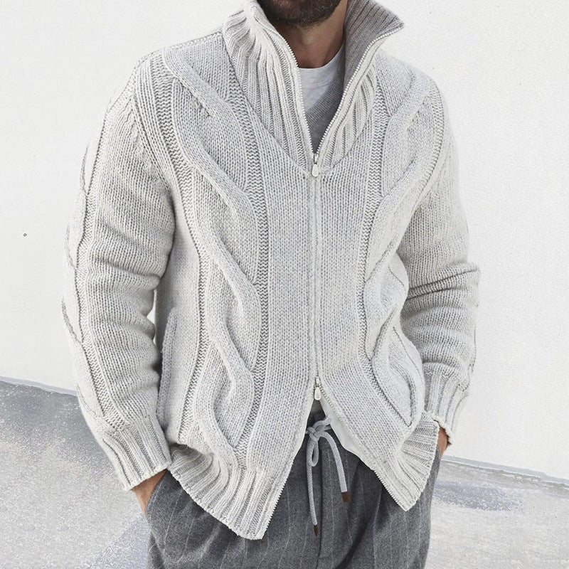 Wool Blend Zip Front Cardigan For Men