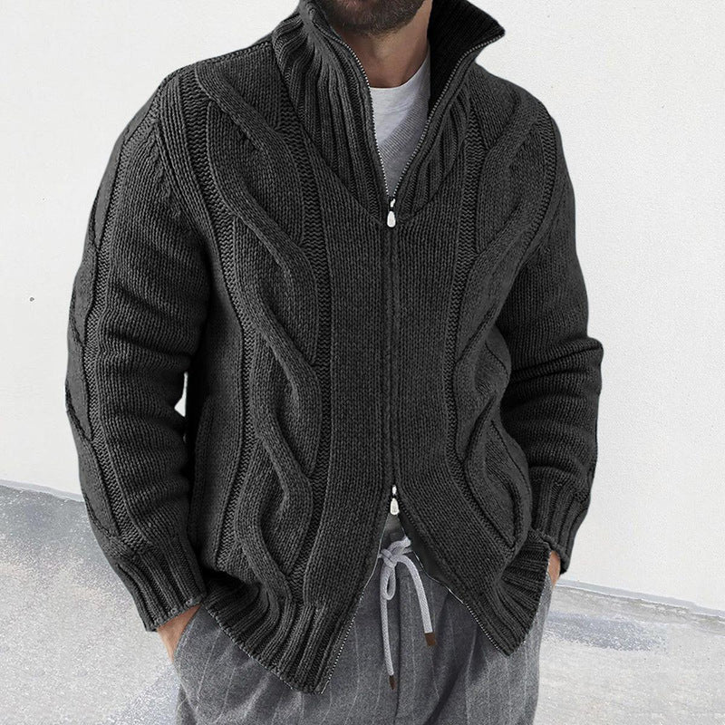 Wool Blend Zip Front Cardigan For Men