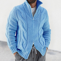 Wool Blend Zip Front Cardigan For Men
