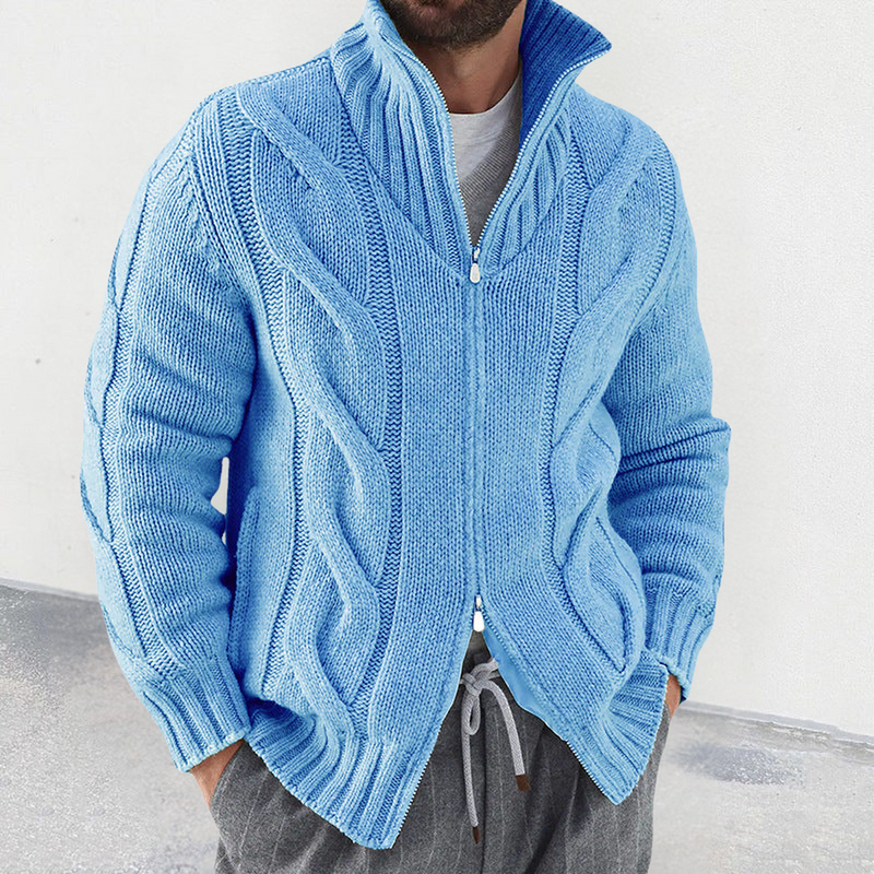 Wool Blend Zip Front Cardigan For Men