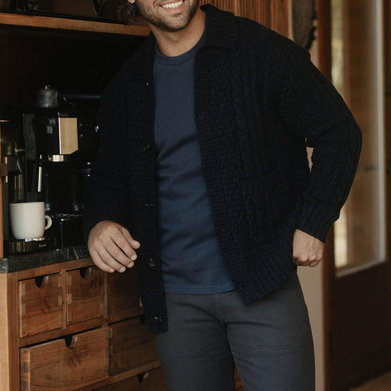 Wool Cable Knit Cardigan With Pockets