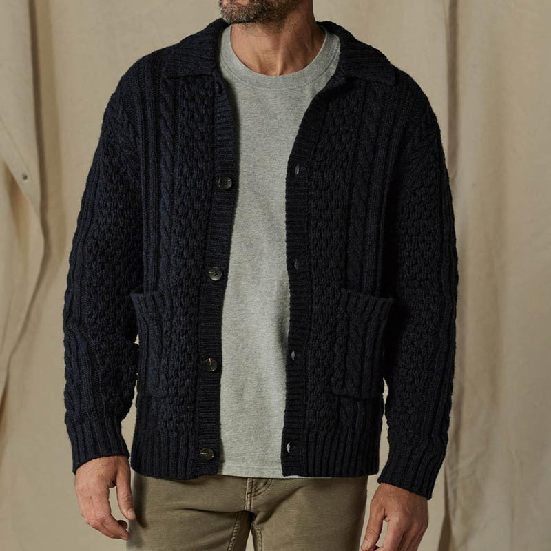 Wool Cable Knit Cardigan With Pockets