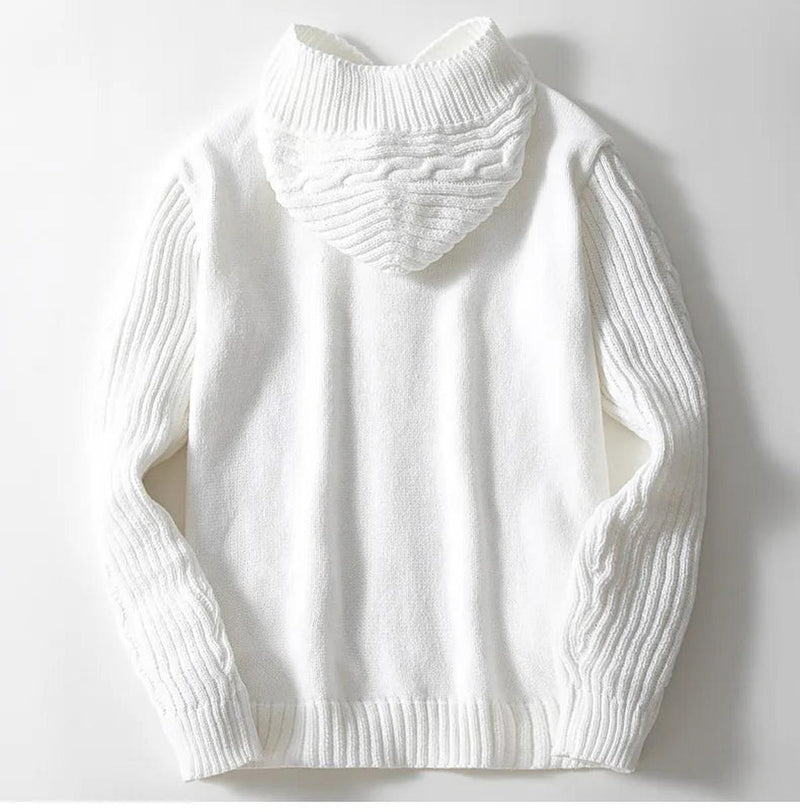 Wool Cable Knit Hooded Cardigan for Men