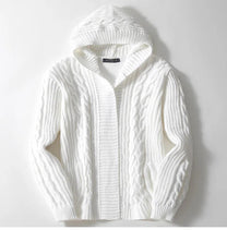 Wool Cable Knit Hooded Cardigan for Men