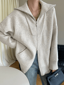 Wool Knit Oversized Cardigan With Zip-Front Herwick