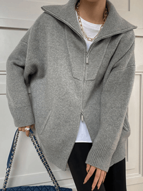 Wool Knit Oversized Cardigan With Zip-Front Herwick