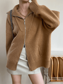 Wool Knit Oversized Cardigan With Zip-Front Herwick