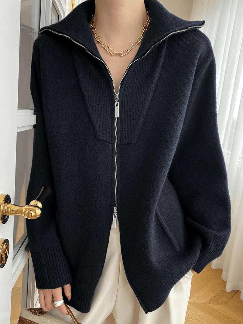 Wool Knit Oversized Cardigan With Zip-Front Herwick