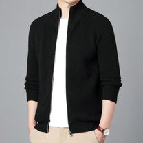 Wool Knit Zip-Up Cardigan Sweater