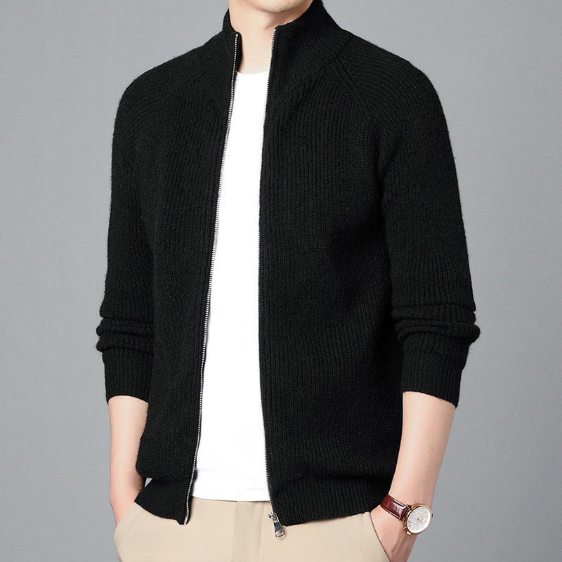 Wool Knit Zip-Up Cardigan Sweater