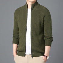 Wool Knit Zip-Up Cardigan Sweater