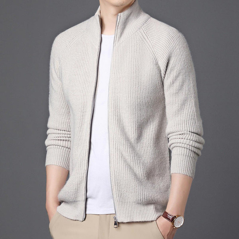 Wool Knit Zip-Up Cardigan Sweater