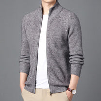 Wool Knit Zip-Up Cardigan Sweater