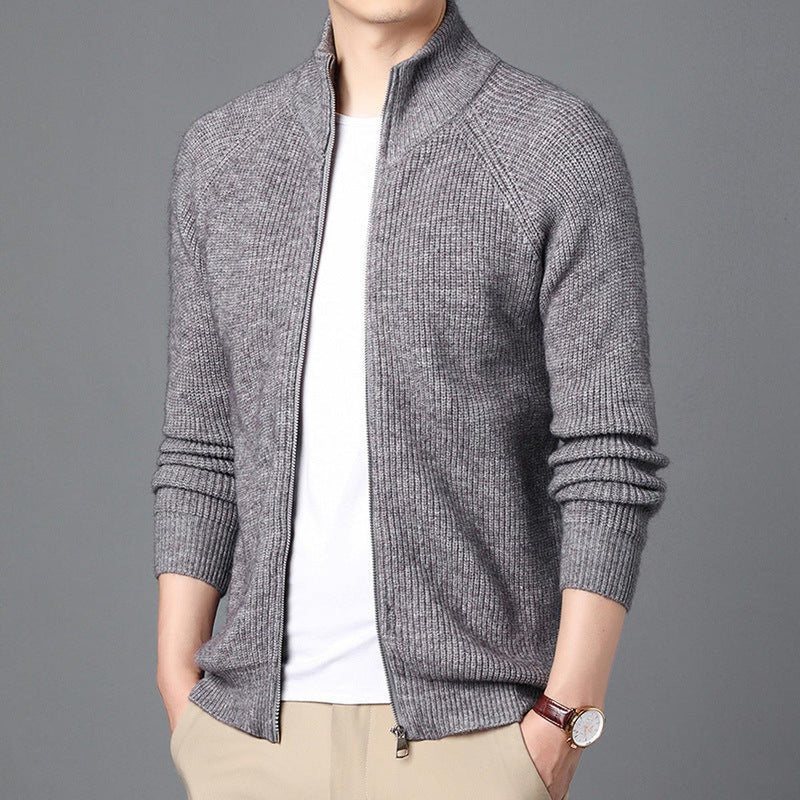 Wool Knit Zip-Up Cardigan Sweater