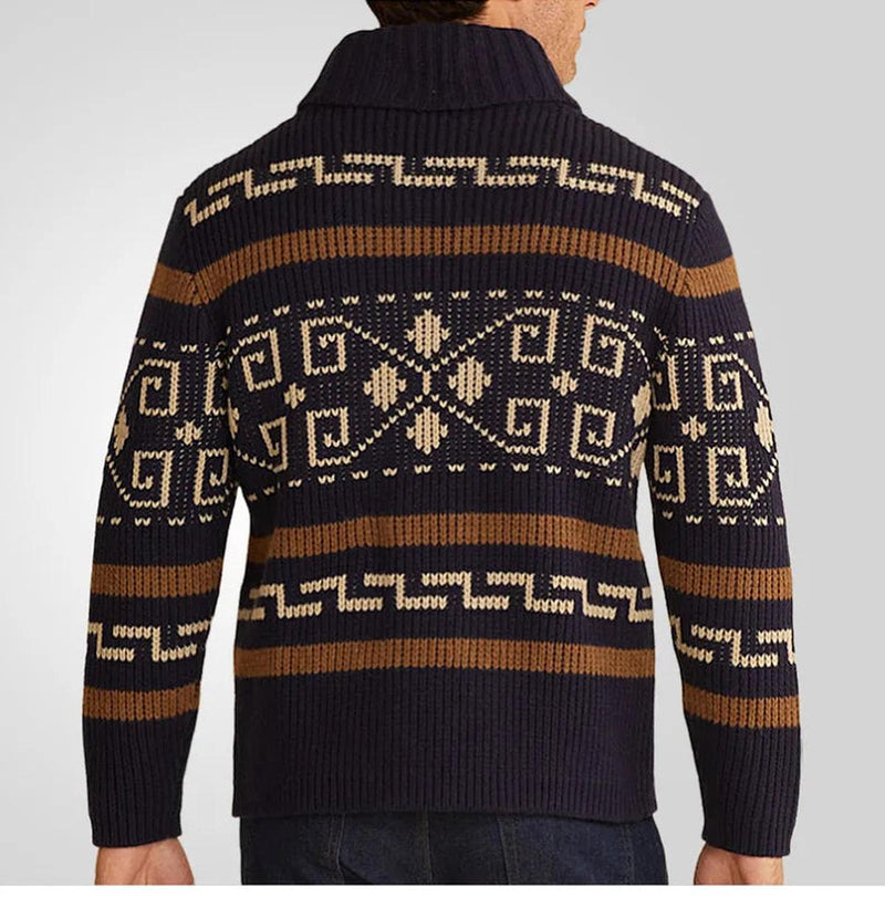 Wool Knit Zipper Cardigan With Turn-Down Collar