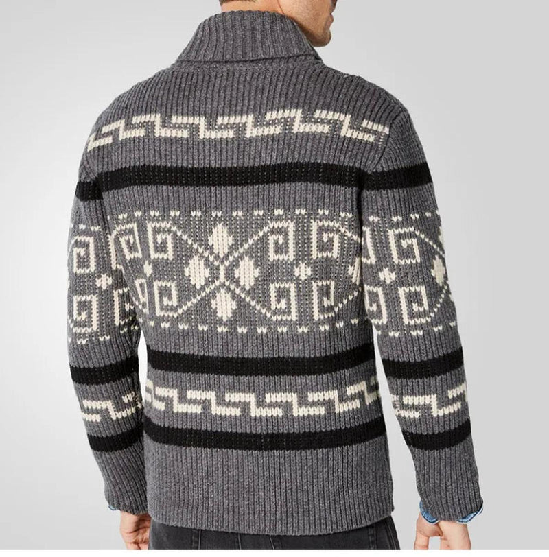 Wool Knit Zipper Cardigan With Turn-Down Collar