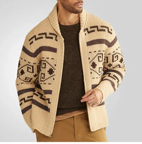 Wool Knit Zipper Cardigan With Turn-Down Collar