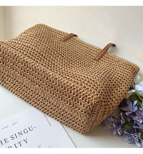 Woven Rattan Tote Bag With Leather Handles