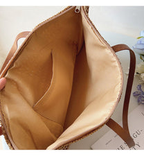 Woven Rattan Tote Bag With Leather Handles
