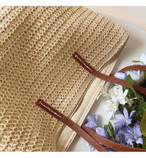 Woven Rattan Tote Bag With Leather Handles