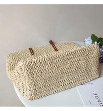 Woven Rattan Tote Bag With Leather Handles