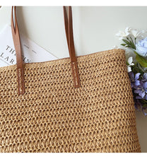 Woven Rattan Tote Bag With Leather Handles
