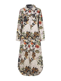Yellow Floral Cotton Maxi Dress With Front Pockets