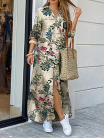 Yellow Floral Cotton Maxi Dress With Front Pockets