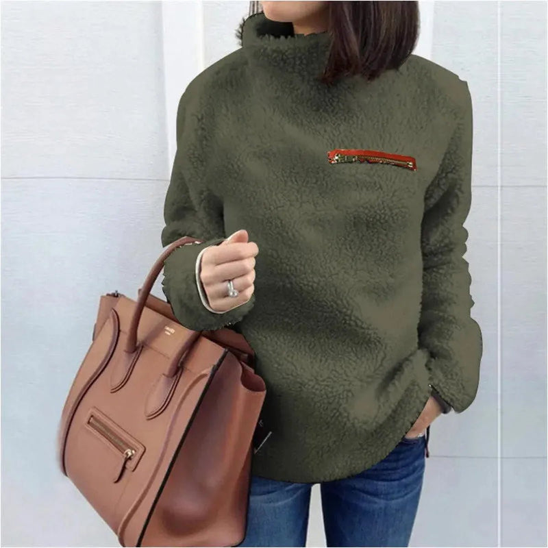 Zipper Detail Turtleneck Pullover Sweater
