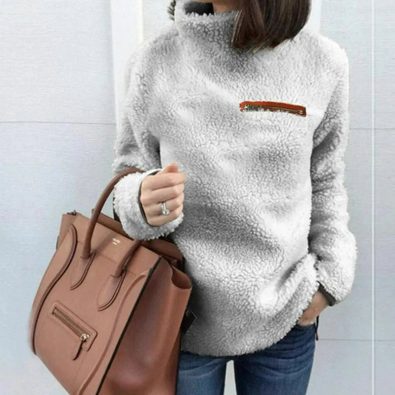 Zipper Detail Turtleneck Pullover Sweater